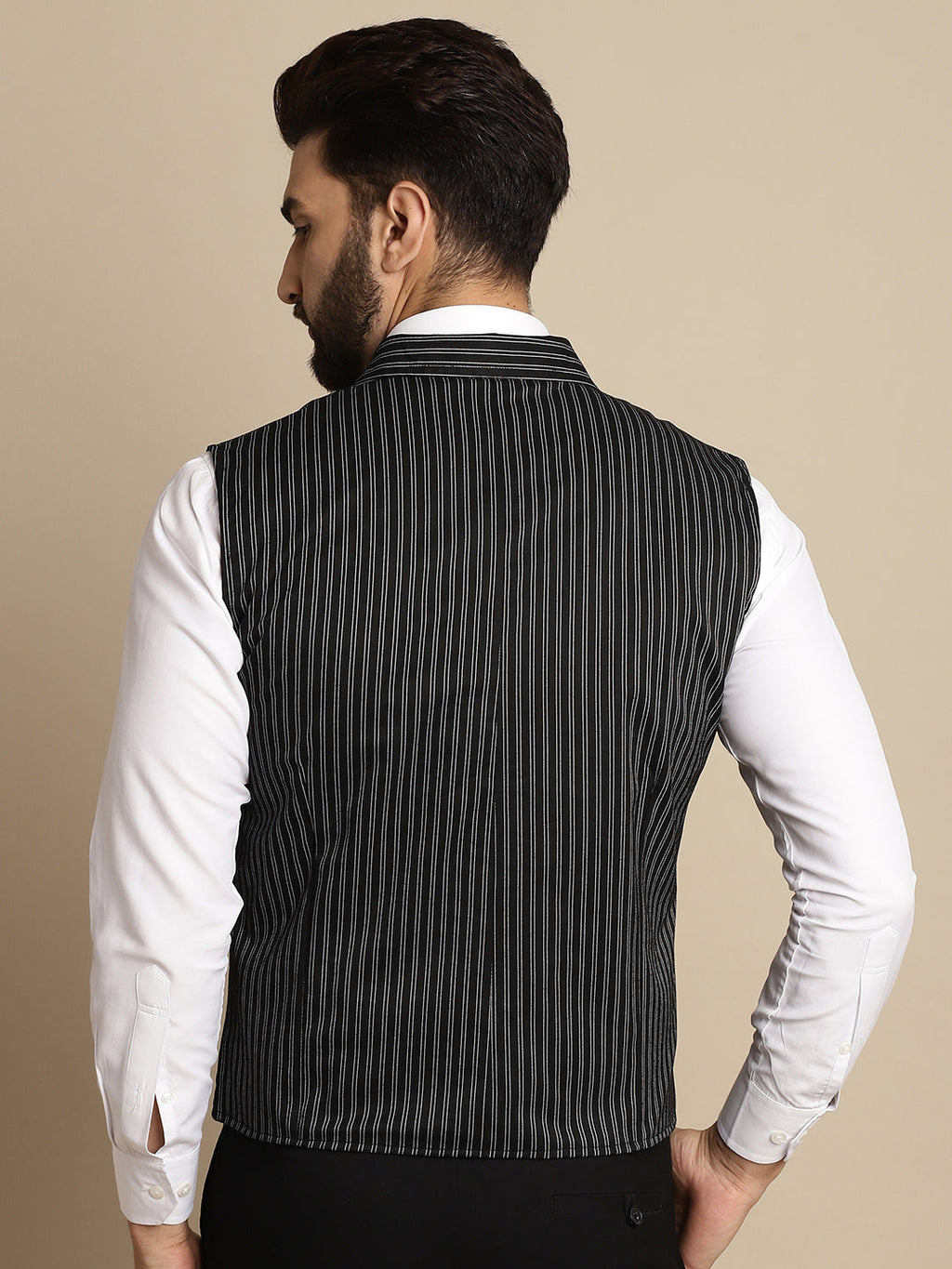 Even Apparels Men's Black Waistcoat with Notched Lapel | Grocsy