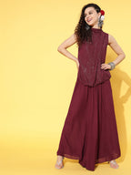 InWeave Women's Maroon Lurex Top With Flared Palazzo | Grocsy
