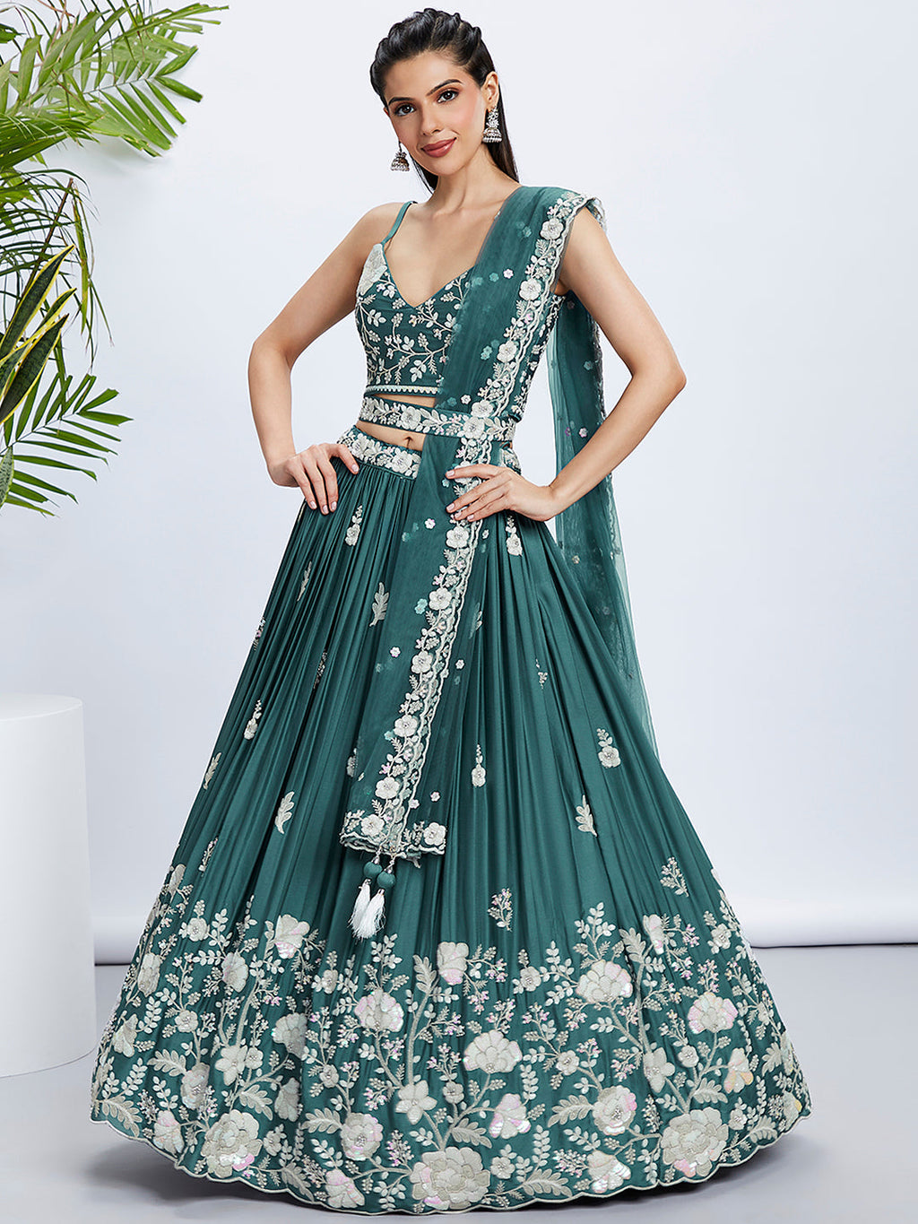 House of Panchhi Pink Pure Georgette Position Printing With Siroski Stone Work Lehenga Choli & Dupatta | Grocsy