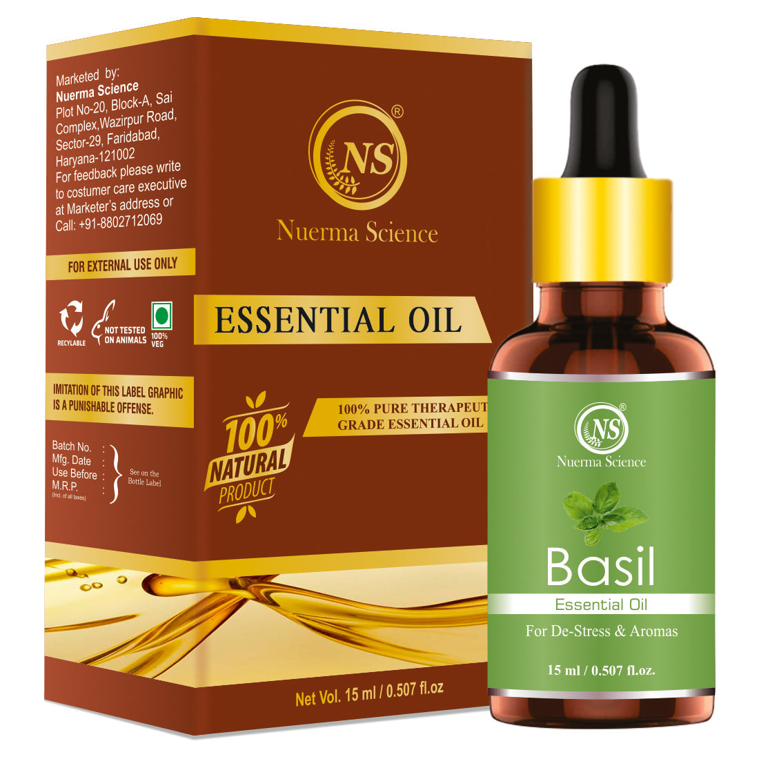 Nuerma Science Basil Essential Oil For Skin & Hair | Grocsy