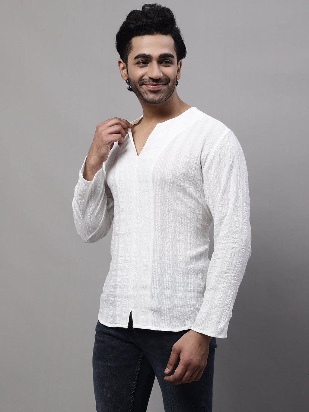 Even Apparels White Pure Cotton Open Neck Kurta | Grocsy