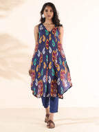 trueBrowns Purple Cotton Ikat Sleeveless Kurta Pant Set | Grocsy