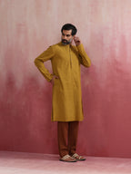 trueBrowns Men's Mustard Mandarin Collar Kurta | Grocsy