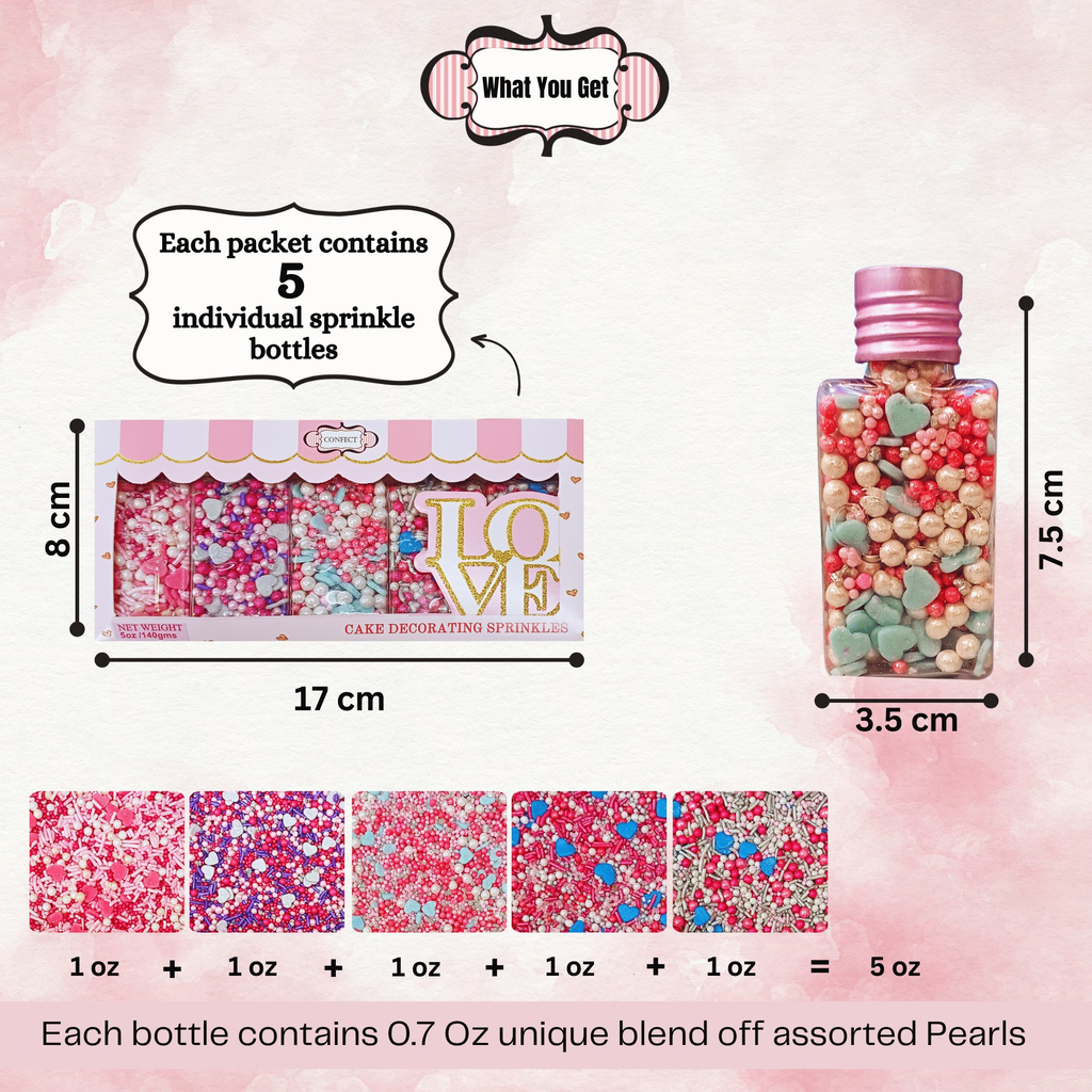 Confect Valentine Sprinkles | 16 Edible Decoration for Baking & Dessert | Grocsy