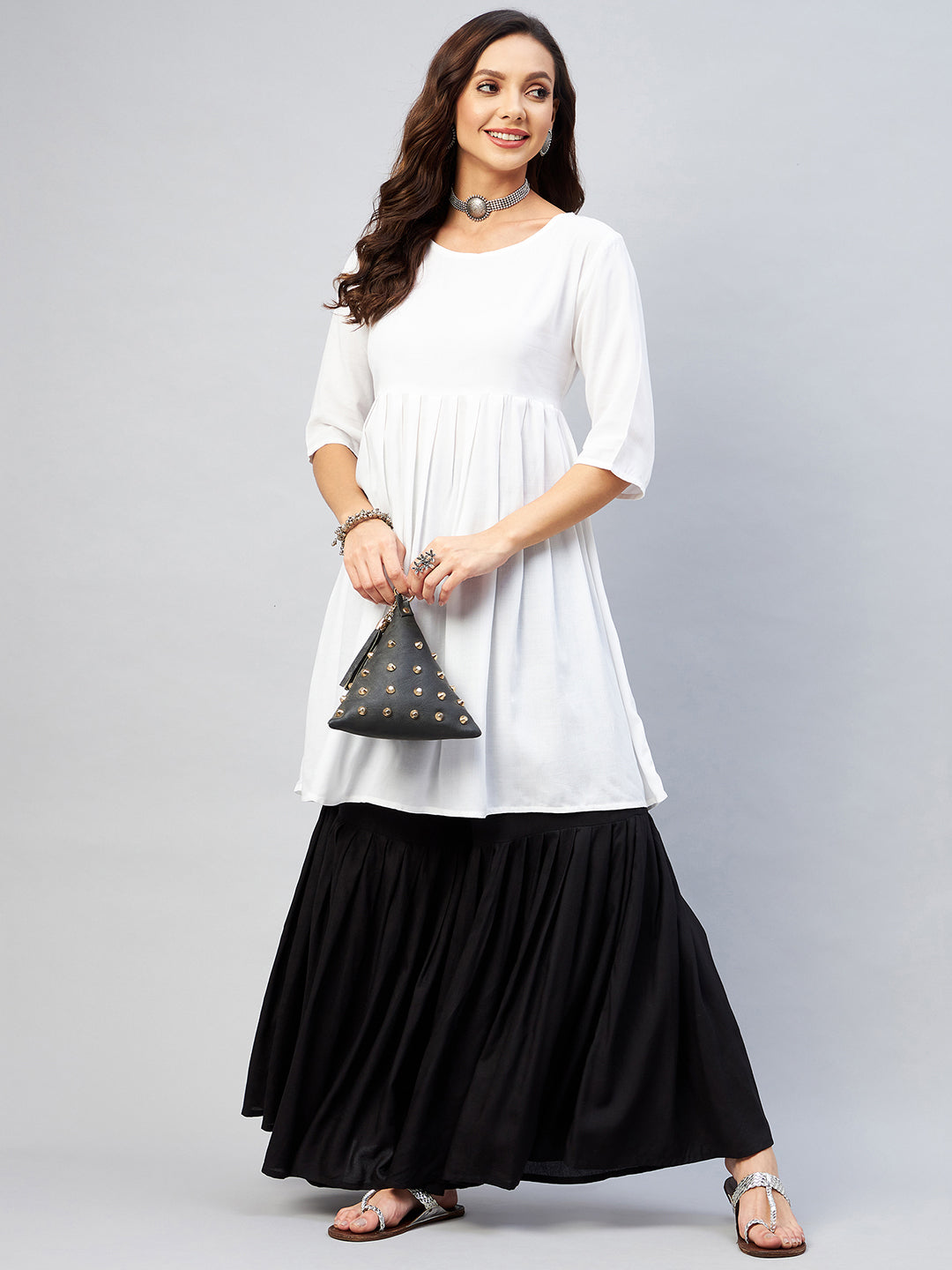 InWeave Women's Cream Short Anarkali Kurta | Grocsy