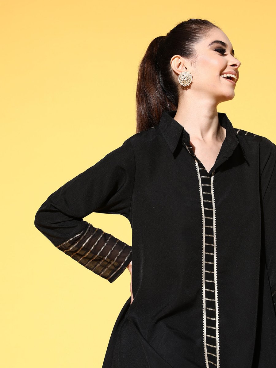 Ahalyaa Women Black Printed Tunic With Palazzos | Grocsy