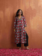 trueBrowns Maroon Print High Slit Kurta Set | Grocsy