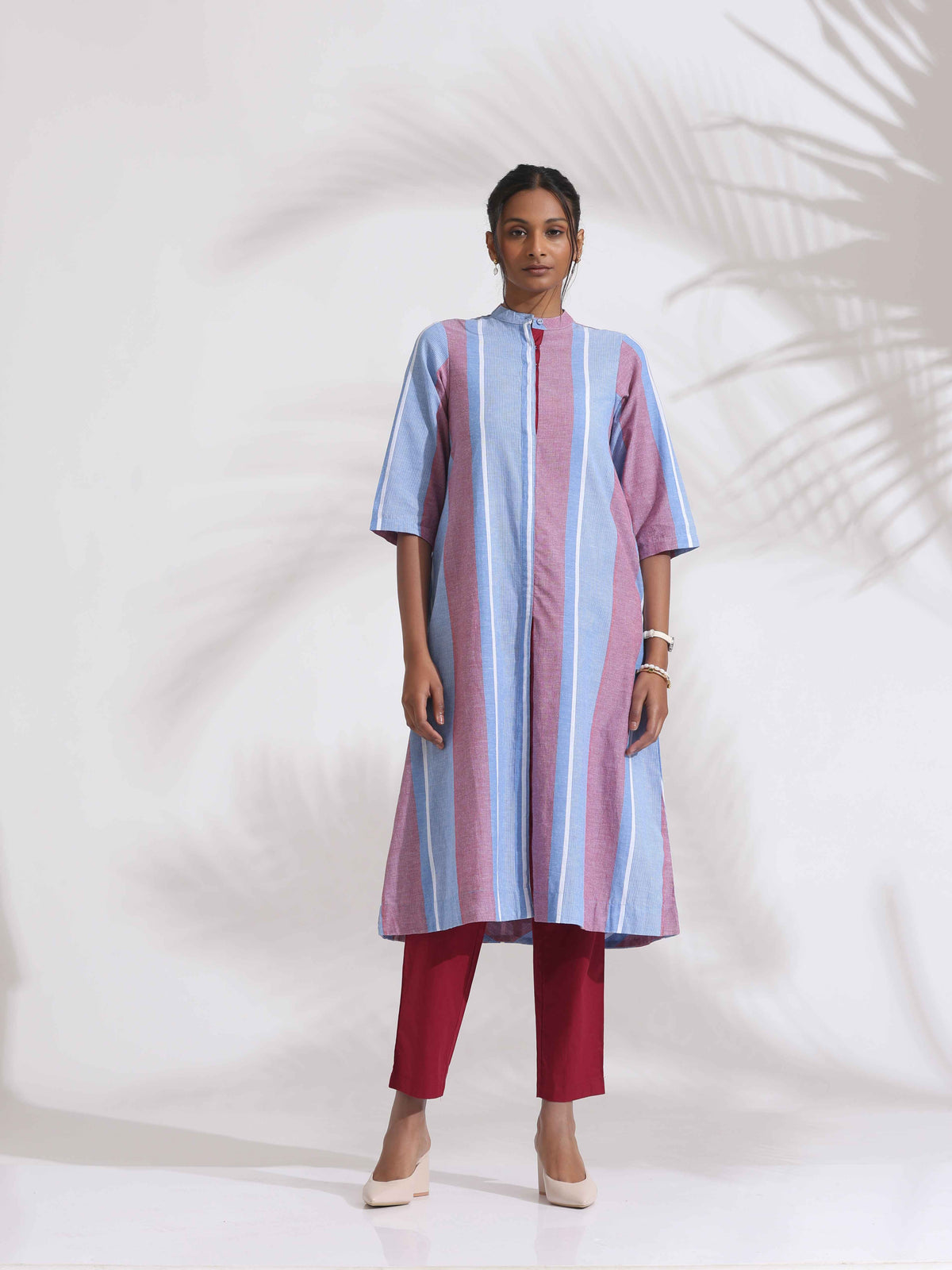trueBrowns Blue Cotton Stripe Straight Kurta Set | Grocsy