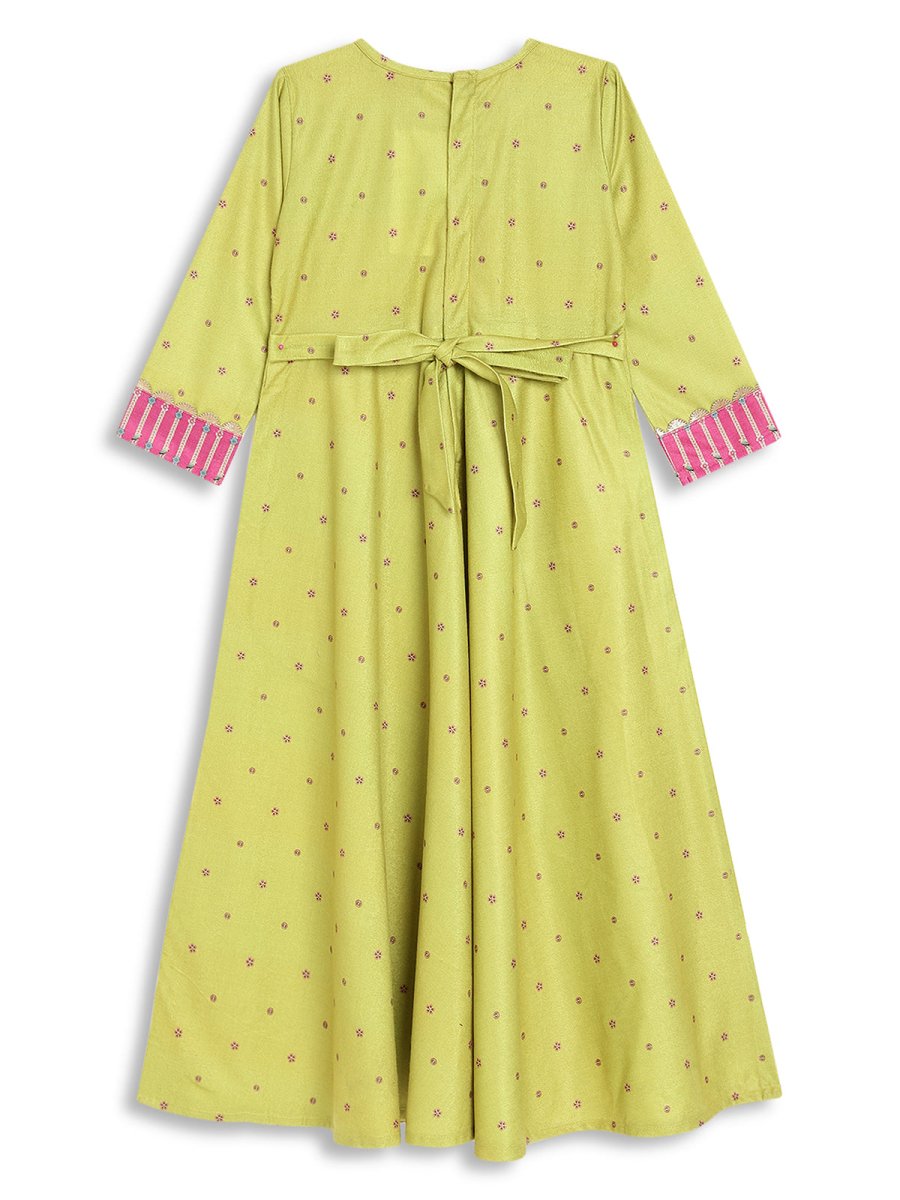 Ahalyaa Girls Printed A-Line Velvet Maxi Kids Ethnic Dress | Grocsy