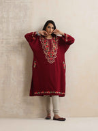 trueBrowns Maroon Kashmiri Embroidered Woollen Phiran Kurta | Grocsy