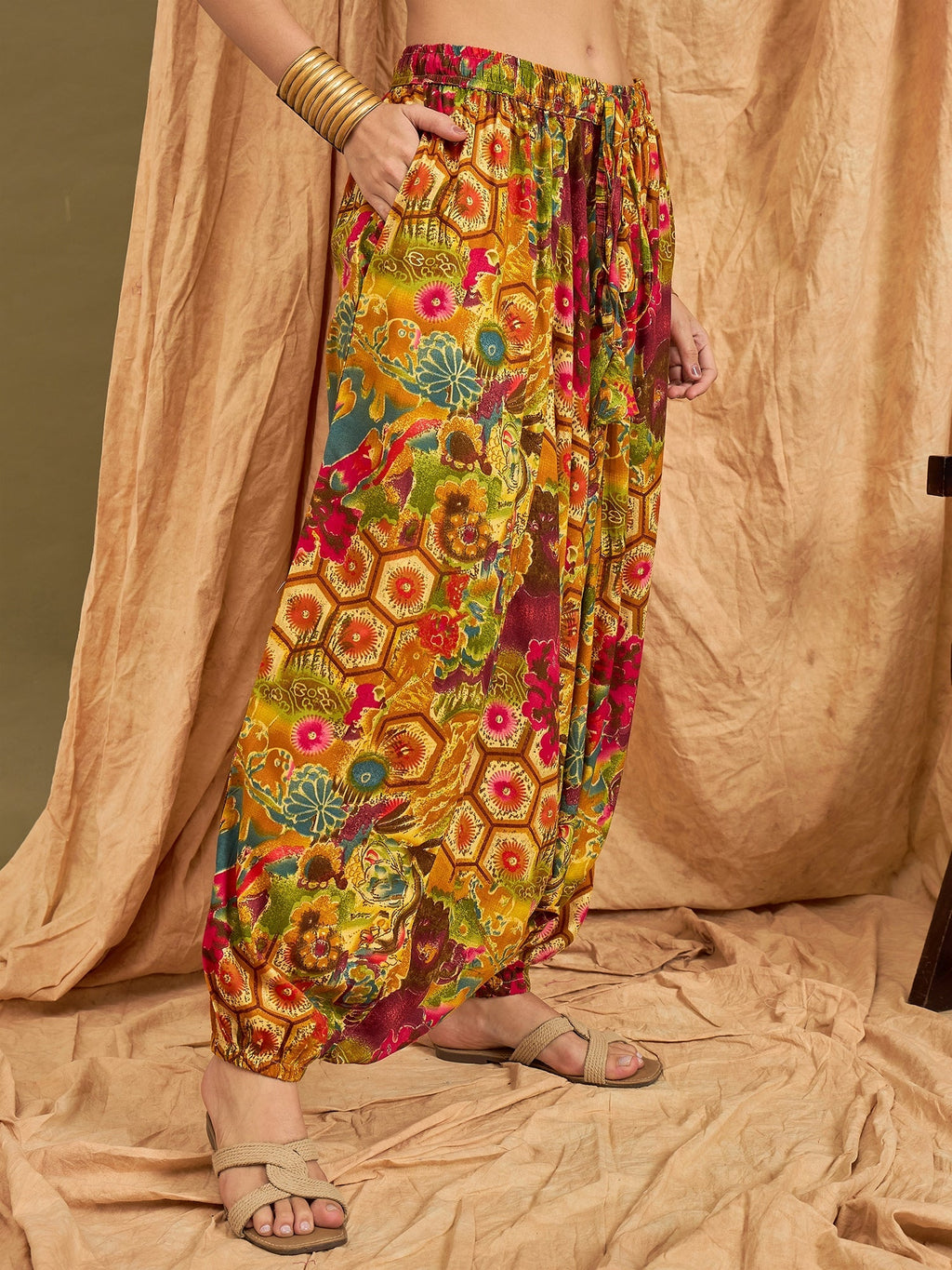 InWeave Mustard Multi Flower Harem Pant | Grocsy