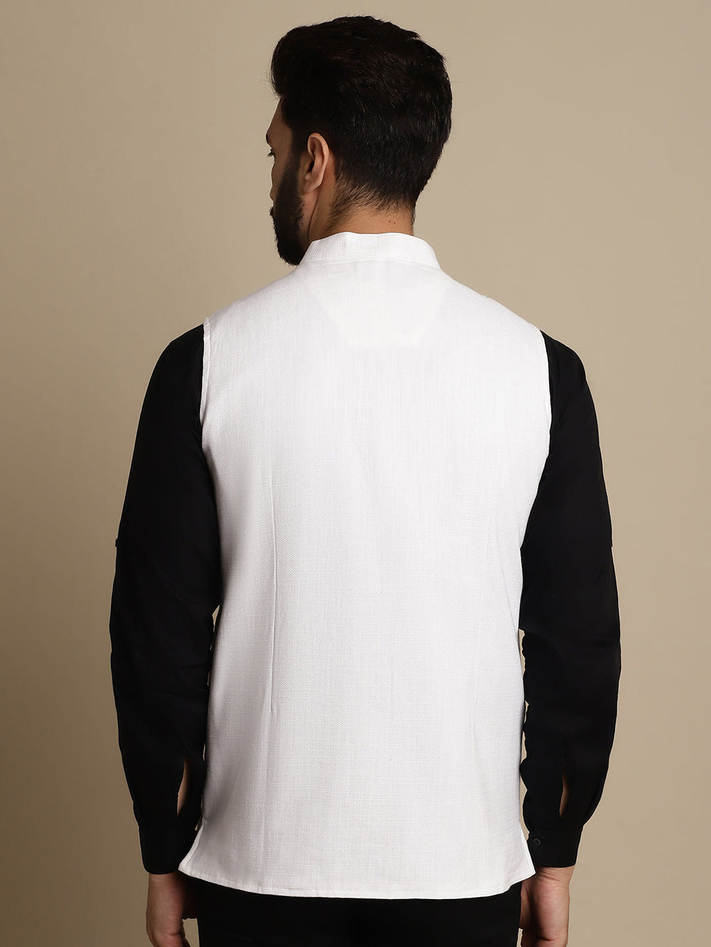 Even Apparels Men's White Mandarin Collar Waistcoat | Grocsy