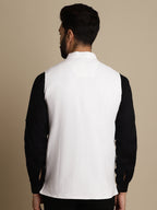 Even Apparels Men's White Mandarin Collar Waistcoat | Grocsy