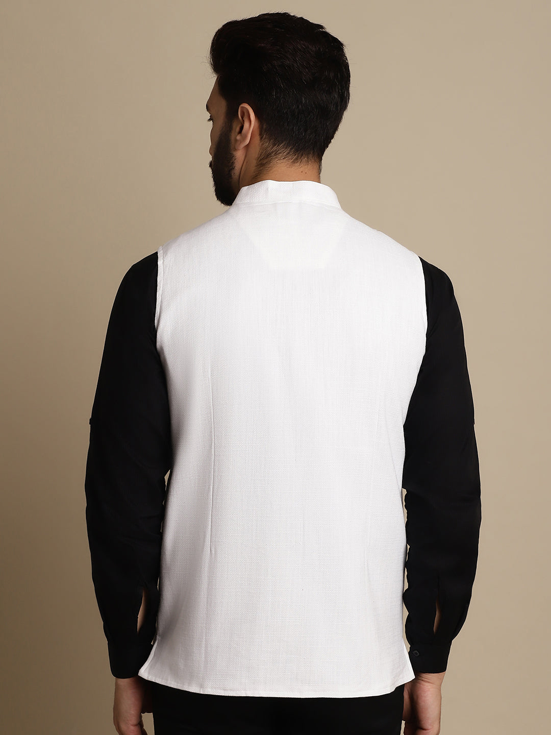 Even Apparels Men's White Mandarin Collar Waistcoat | Grocsy