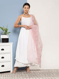 InWeave Women's Cream Strappy With Pink White Chintz Organza Dupatta | Grocsy