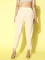 Ahalyaa Beige Floral Lace Insert Dhoti Pants | Grocsy