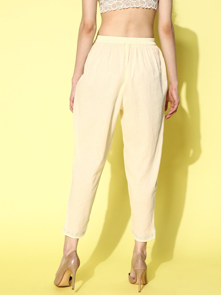 Ahalyaa Beige Floral Lace Insert Dhoti Pants | Grocsy