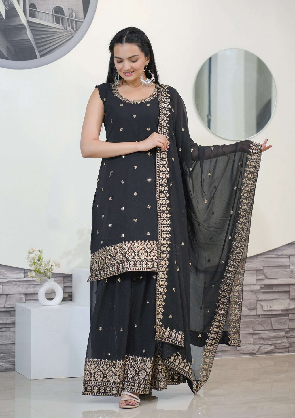 Yash Enterprise Awasome Embroidery Georgette Black Readymade Salwar Suit | Grocsy