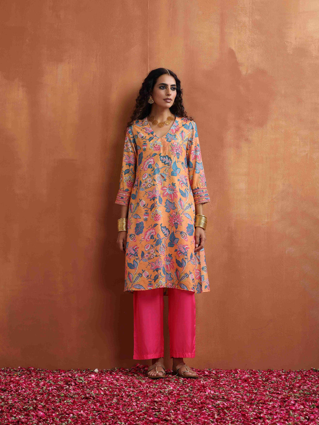 trueBrowns Orange Print Kurta Co-ord Set | Grocsy