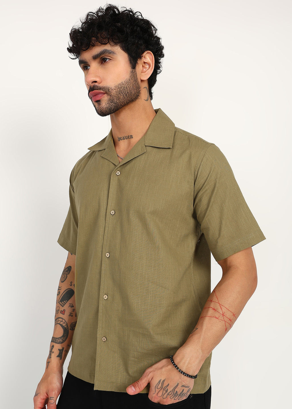 Fabmade Olive Breeze Linen Shirt | Grocsy