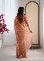 Evanik Designer Heavy Fendy Satin With Beads Embroidered Work Saree With Unstitched Blouse | Grocsy