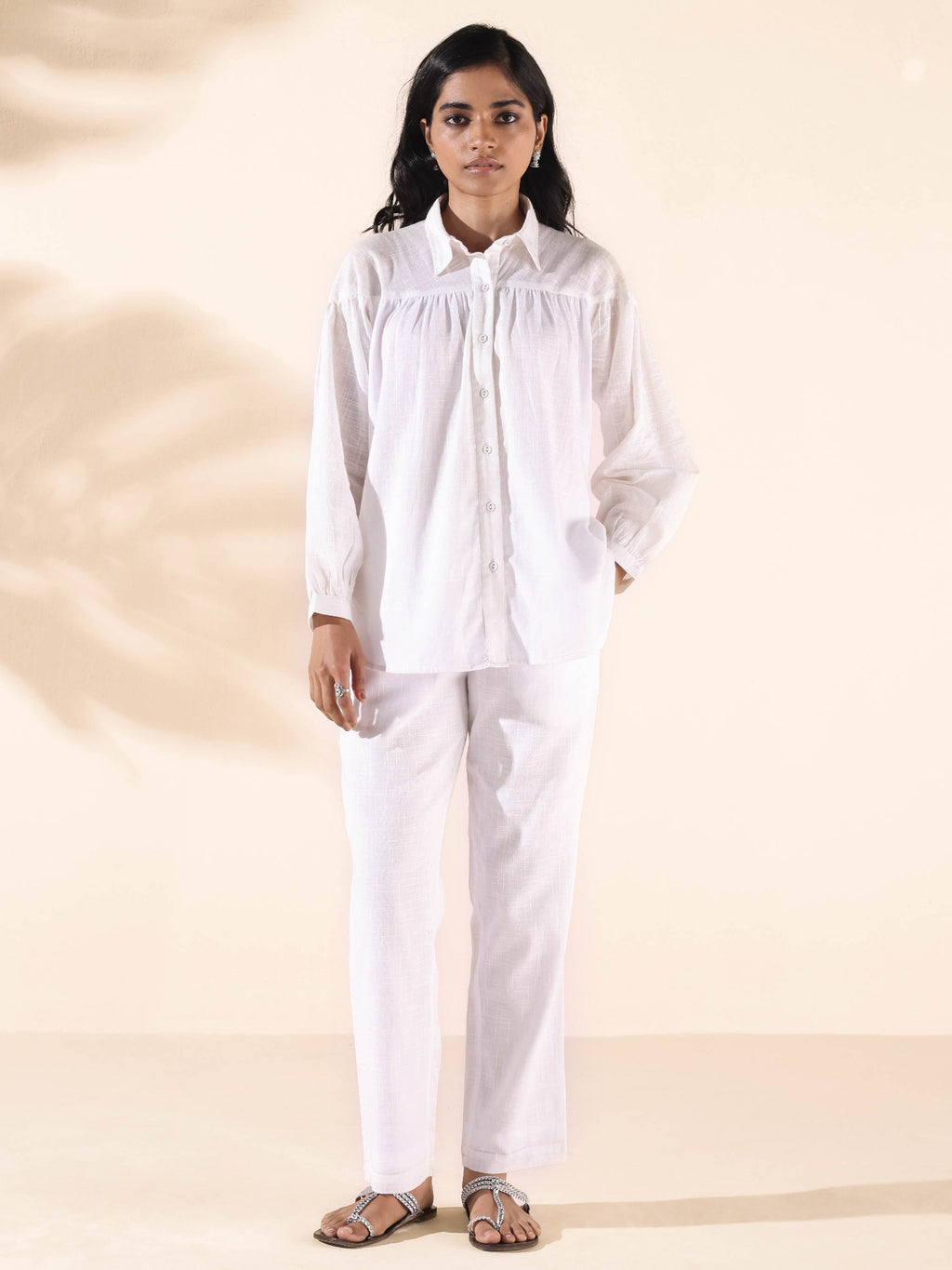 trueBrowns White Cotton Shirt Co-ord Set | Grocsy