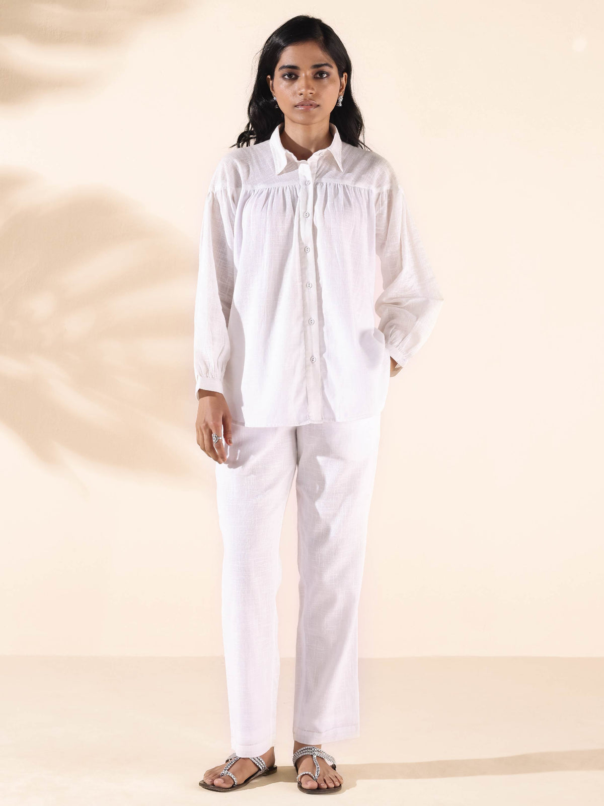 trueBrowns White Cotton Shirt Co-ord Set | Grocsy