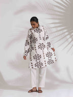 trueBrowns White Cotton Stripe Print Kurta Co-ord Set | Grocsy