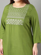 Sztori Plus Size Floral Yoke Design Thread Work Straight Kurta | Grocsy