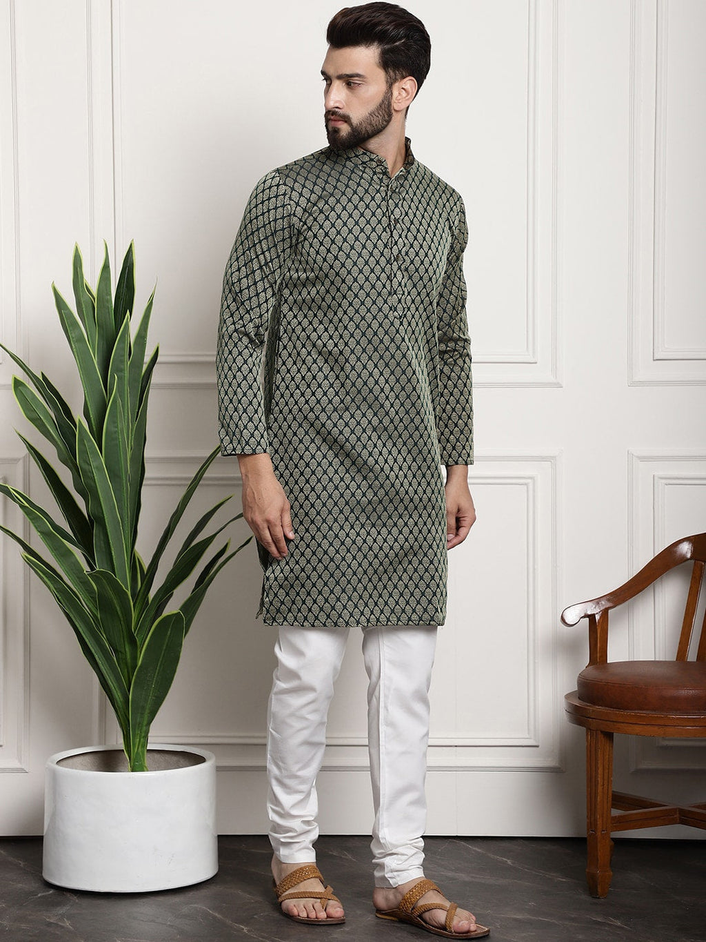 Sojanya Floral Printed Mandarin Collar Kurta With Churidar | Grocsy