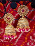 Shining Diva Gold-Polished Pink Dome Shaped Jhumkas | Grocsy