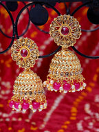 Shining Diva Gold-Polished Pink Dome Shaped Jhumkas | Grocsy