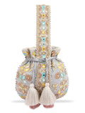 Masq Grey & Gold-Toned Embroidered Potli Clutch