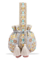 Masq Grey & Gold-Toned Embroidered Potli Clutch
