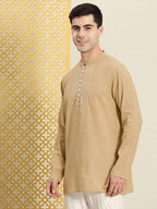 House of Pataudi Men Pure Cotton Solid Chikankari Jashn Short Kurta | Grocsy