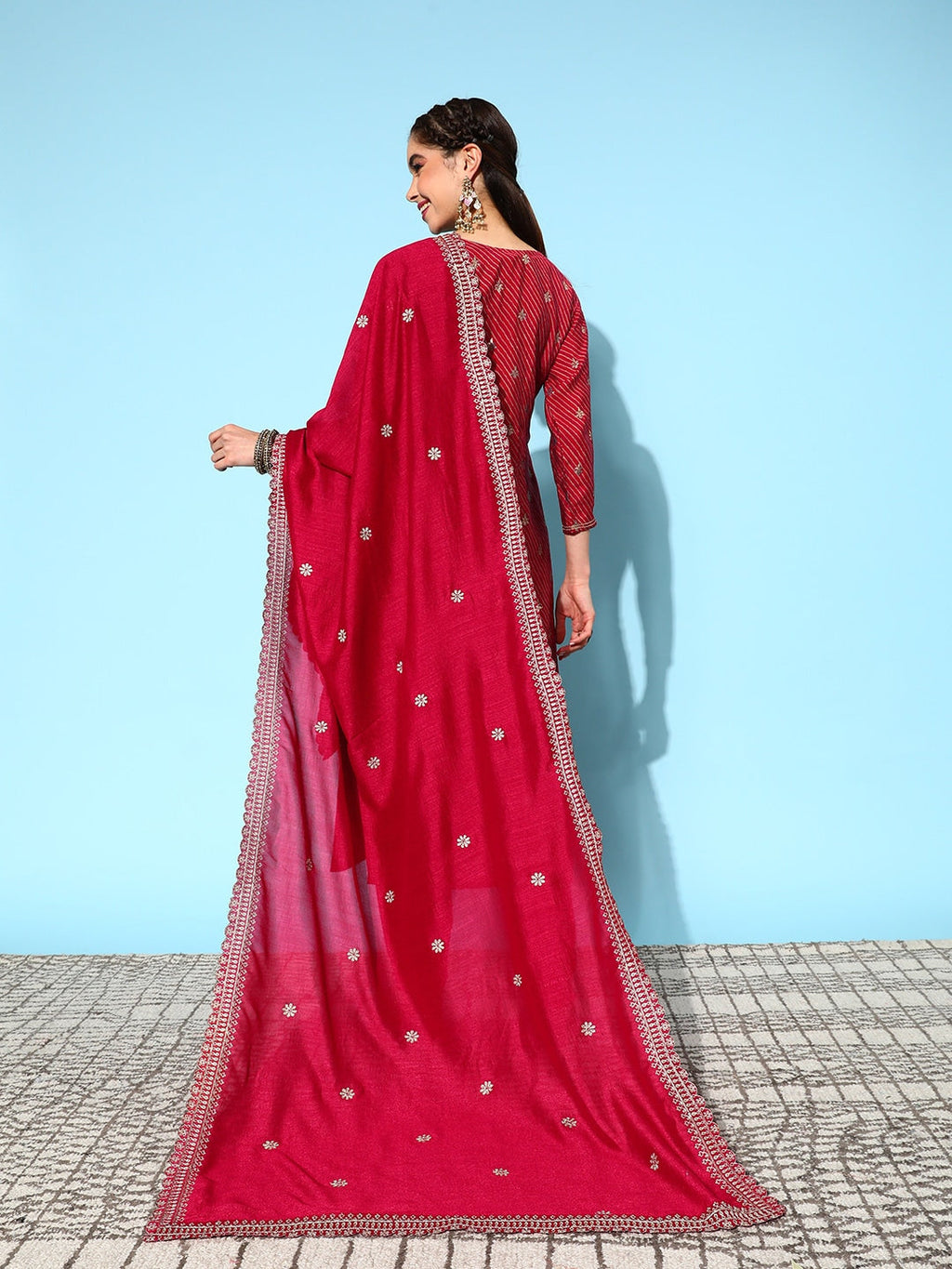 Sangria Floral Kurta with Trousers & Dupatta | Grocsy