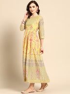 Sangria Women Yellow & Pink Floral Printed Anarkali Kurta | Grocsy