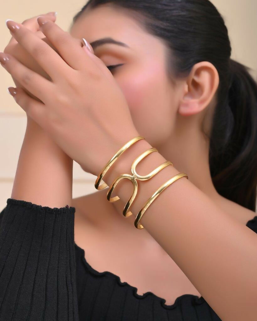 VOJ Gold-Polished multi Layer Kada Bracelet | Grocsy