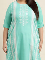 Sztori Plus Size Geometric Printed Round Neck Straight Kurta | Grocsy