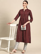 Sangria Women Maroon Striped A-Line Kurta | Grocsy