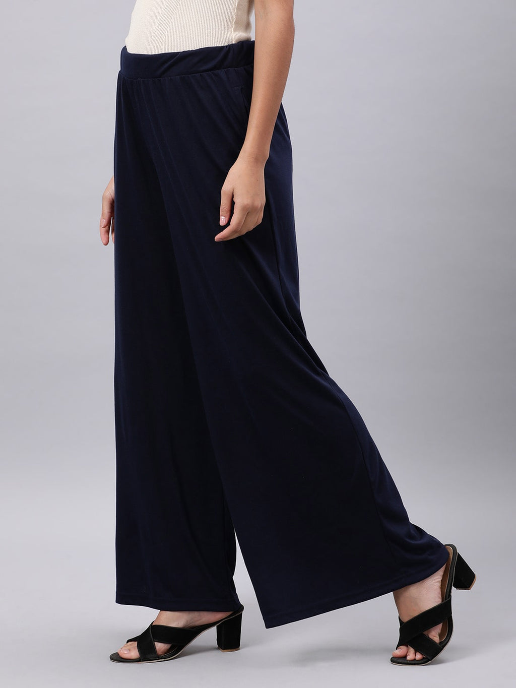 Souchii Women Blue Knitted Palazzos | Grocsy