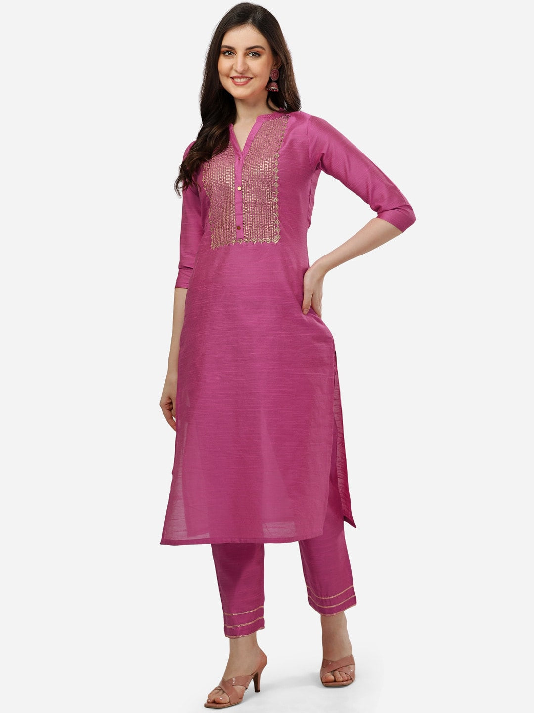 HERE&NOW Women Ethnic Motifs Embroidered Sequinned Kurta with Trousers | Grocsy