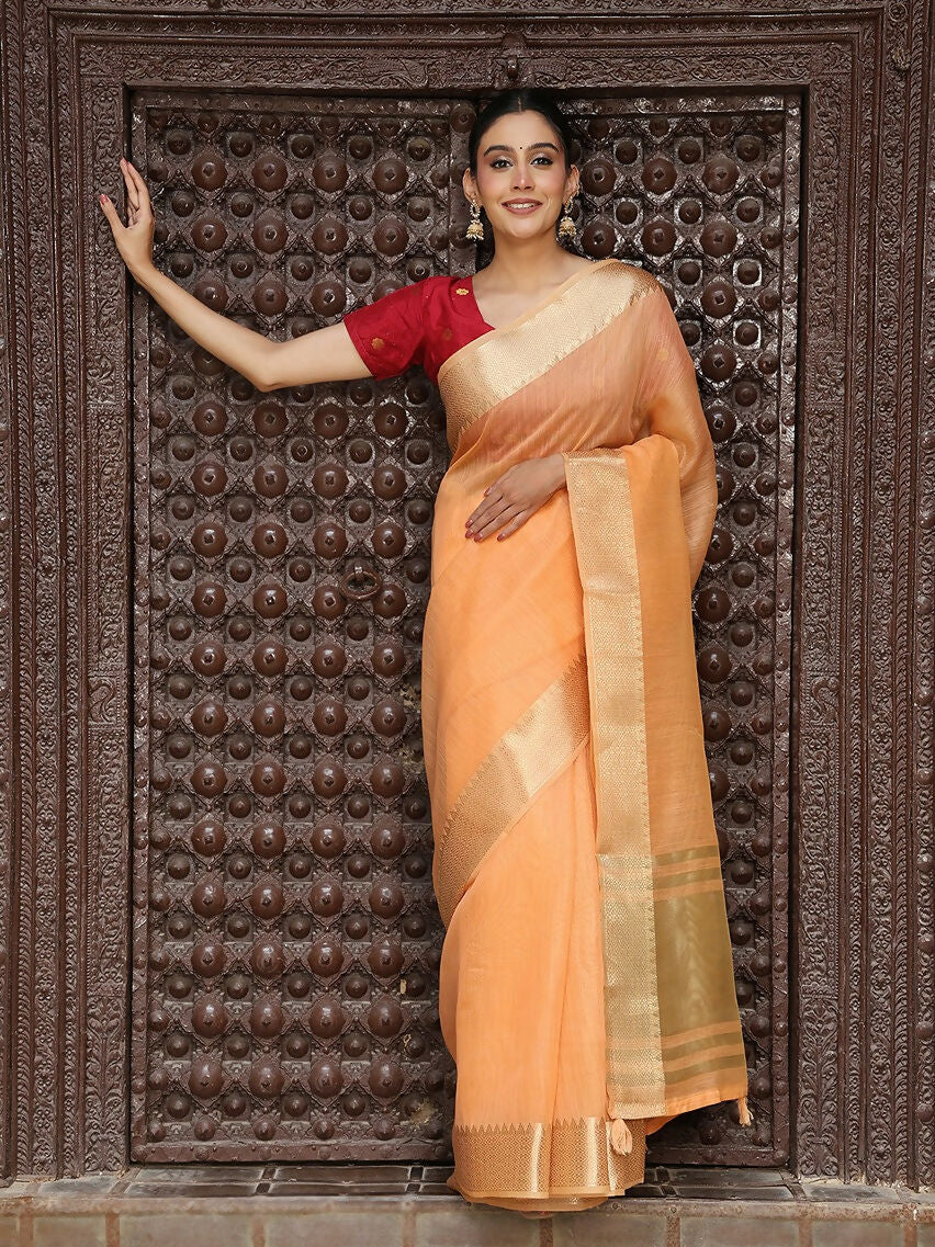 Shree Shyam Fashion Orange Cotton Saree | Grocsy