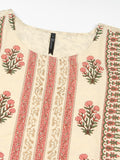 HERE&NOW Cream-Color & Pink Floral Printed Straight Kurta | Grocsy