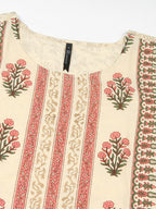 HERE&NOW Cream-Color & Pink Floral Printed Straight Kurta | Grocsy