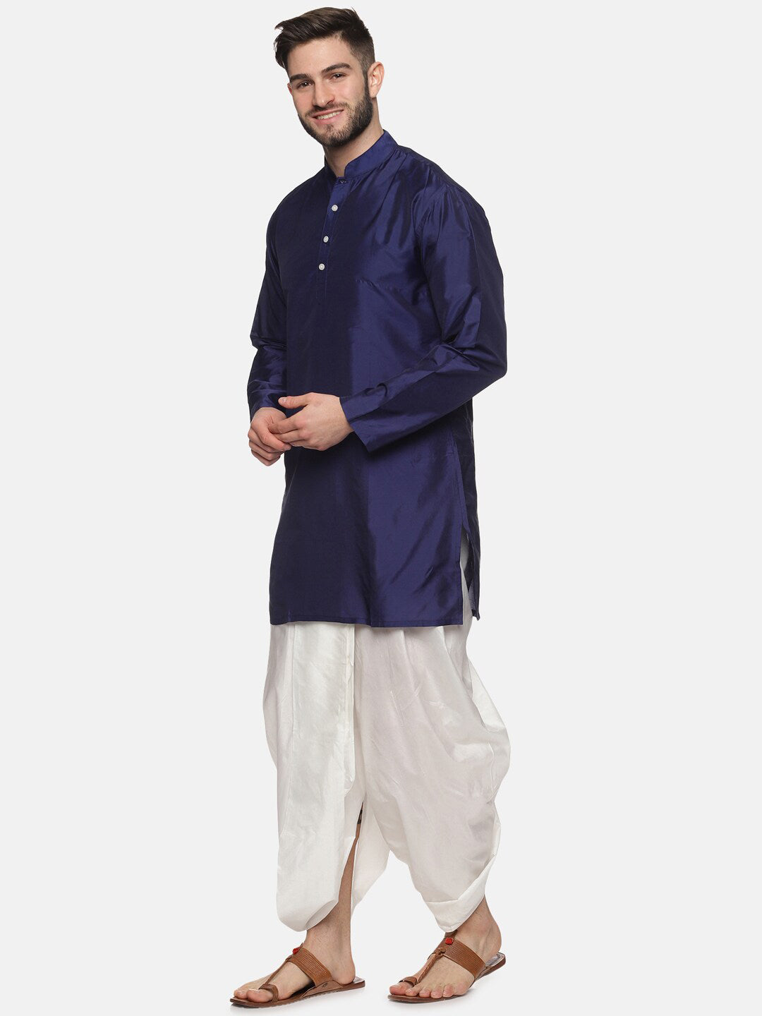 Sethukrishna Men Navy Blue Kurta with Dhoti Pants | Grocsy