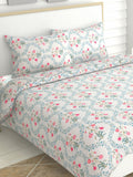 haus & kinder Blossoms Pink & White 186 TC Cotton Queen Bedsheet With 2 Pillow Covers | Grocsy