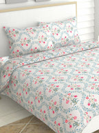 haus & kinder Blossoms Pink & White 186 TC Cotton Queen Bedsheet With 2 Pillow Covers | Grocsy