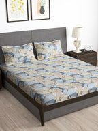 Story@home Arena Cream-Coloured & Grey Printed 180 TC Bedsheet & Pillow Covers | Grocsy