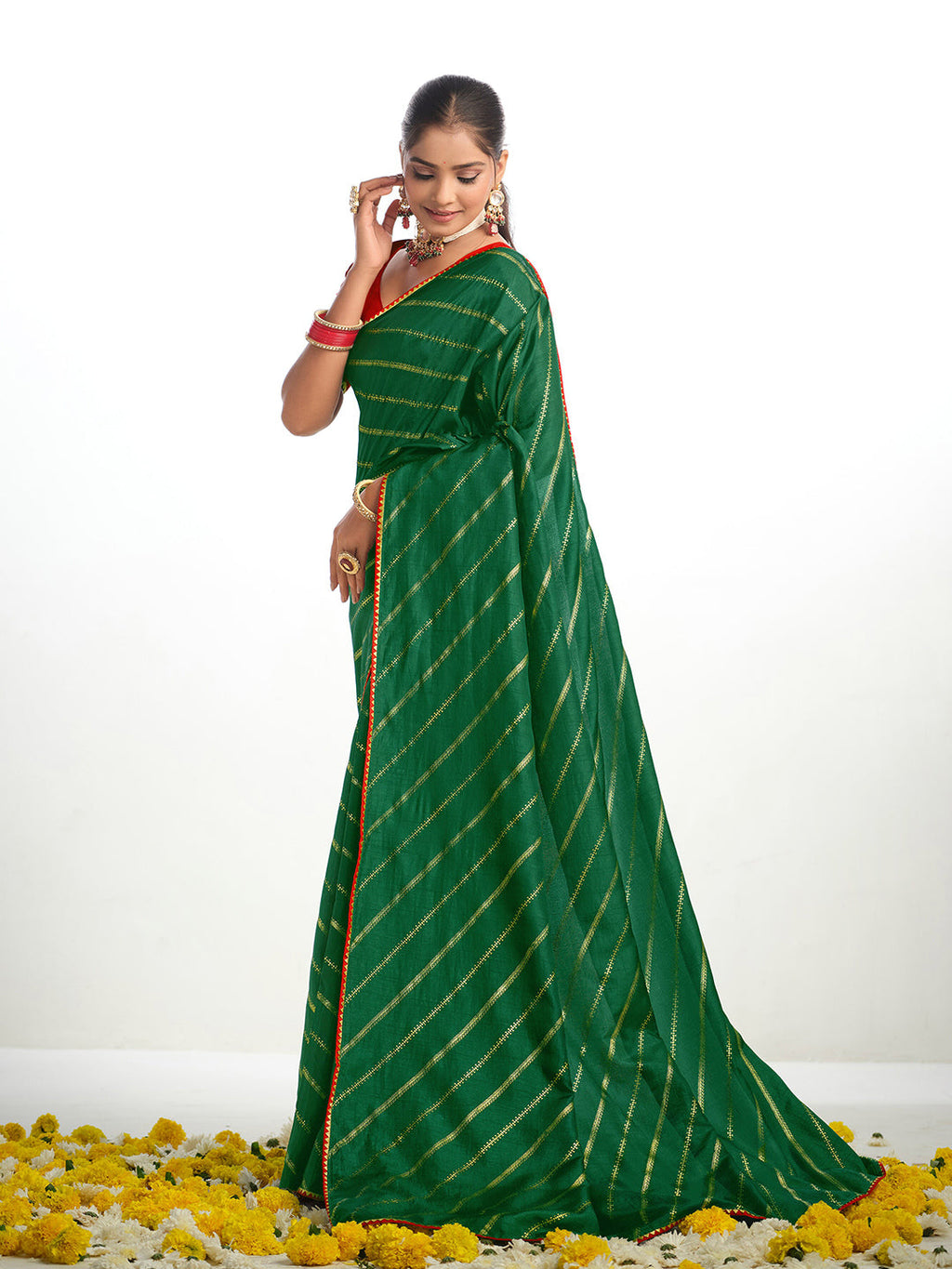 Sangria Striped Gotta Patti Saree | Grocsy